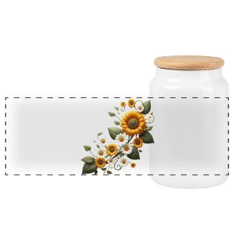 Sunflower Vine Daisies Sunflower Floral - Panoramic Cookie Jar with Wooden Lid - white - Front