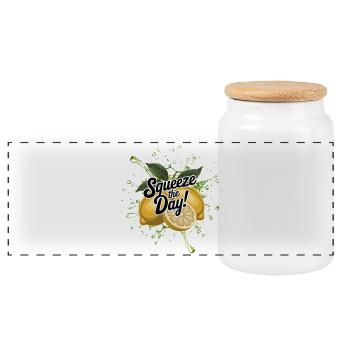 Squeeze the Day – Lustiger Zitrone Sommer Spruch - Panorama Keksdose mit Holzdeckel - Weiß - Vorne