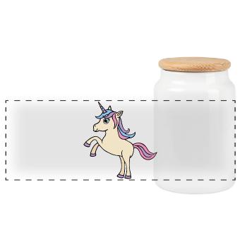 Einhorn (Comic, Kawaii) - Panorama Keksdose mit Holzdeckel - Weiß - Vorne