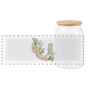 Lucky Charm Horseshoe with Flowers - Panoramic Cookie Jar with Wooden Lid - white - Front