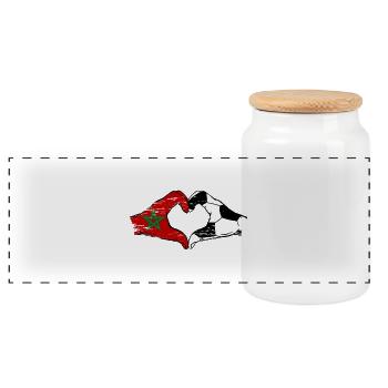 Morocco Football Flag Hands Heart Shape Used - Panoramic Cookie Jar with Wooden Lid - white - Front