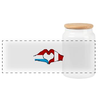 Luxembourg Peru Flag Hands Heart Shape - Panoramic Cookie Jar with Wooden Lid - white - Front