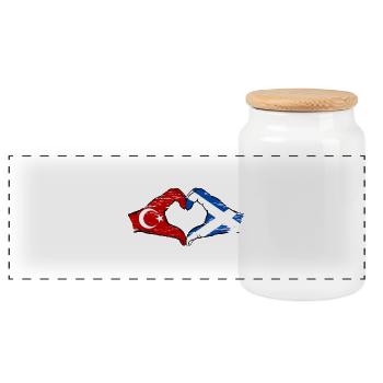Turkey Scotland flag hands heart shape used - Panoramic Cookie Jar with Wooden Lid - white - Front