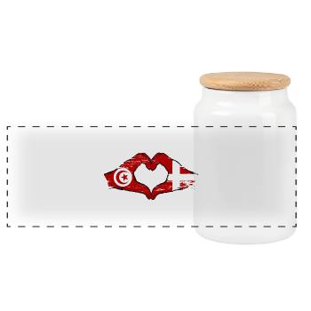 Tunisie Danemark drapeau mains forme de coeur utilisé - Boîte à biscuits avec couvercle en bois - blanc - Devant