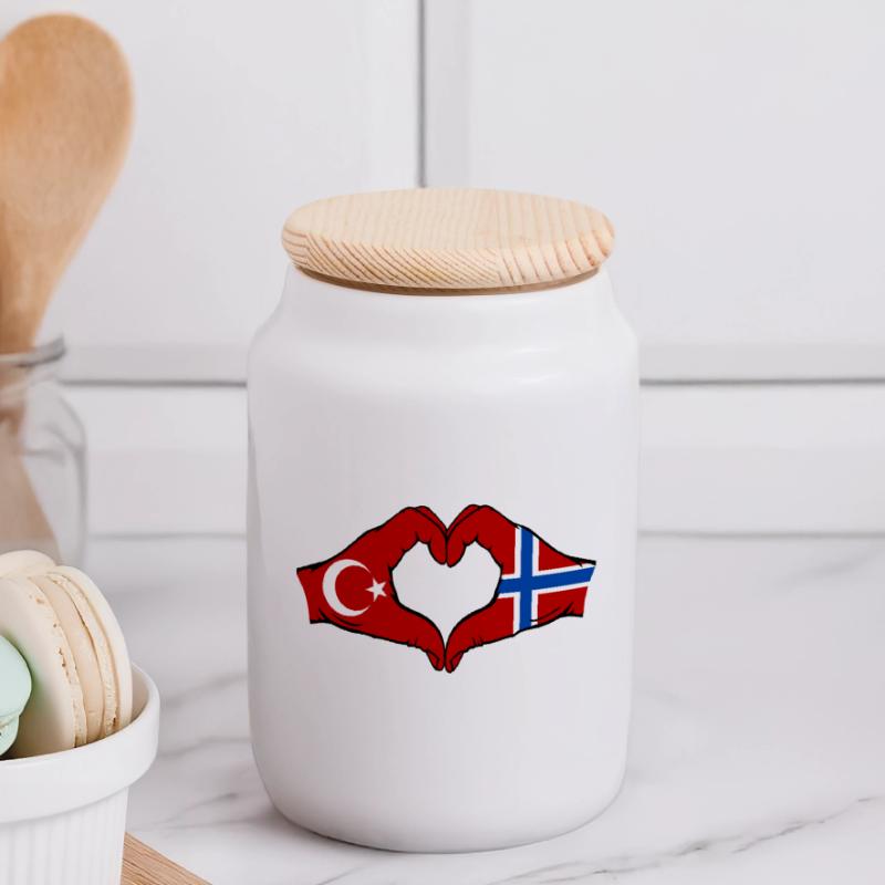 Turquie Norvège Drapeau Mains Coeur Forme Boîte à biscuits avec couvercle en bois