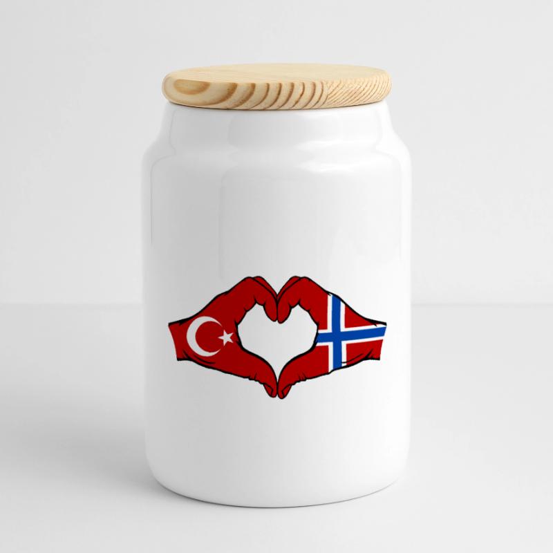 Turquie Norvège Drapeau Mains Coeur Forme Boîte à biscuits avec couvercle en bois