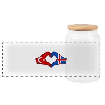 Türkei Island Flagge Hände Herzform - Panorama Keksdose mit Holzdeckel - Weiß - Vorne
