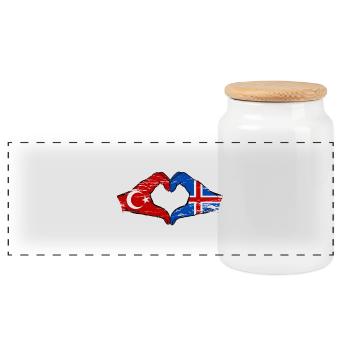 Turquie Islande drapeau mains forme coeur utilisé - Boîte à biscuits avec couvercle en bois - blanc - Devant