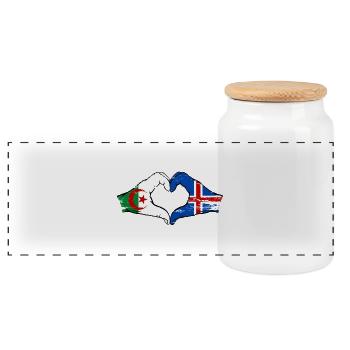Algeria Iceland Flag Hands Heart Shape Used - Panoramic Cookie Jar with Wooden Lid - white - Front
