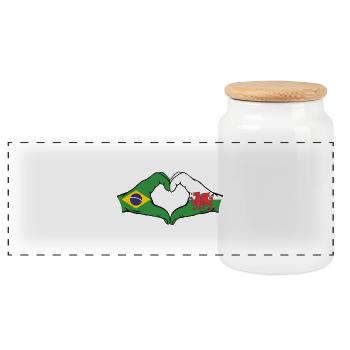 Brasilien Wales Flagge Haende Herzform - Panorama Keksdose mit Holzdeckel - Weiß - Vorne