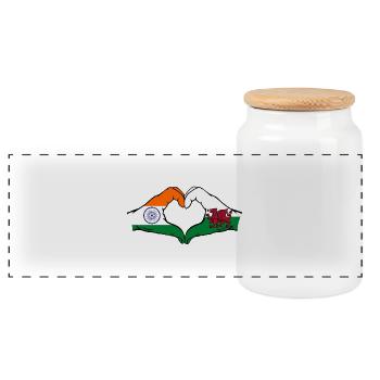 India Wales Flag Hands Heart Shape - Panoramic Cookie Jar with Wooden Lid - white - Front