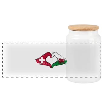 Switzerland Wales Flag Hands Heart Shape Used - Panoramic Cookie Jar with Wooden Lid - white - Front