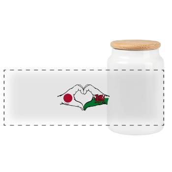 Japon Pays de Galles Drapeau Mains Coeur Forme - Boîte à biscuits avec couvercle en bois - blanc - Devant