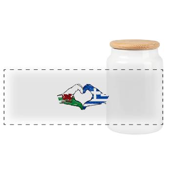 Wales Griechenland Flagge Hände Herzform used - Panorama Keksdose mit Holzdeckel - Weiß - Vorne