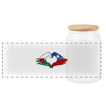 Wales Taiwan flag hands heart shape used - Panoramic Cookie Jar with Wooden Lid - white - Front