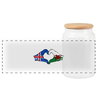 Island Wales Flagge Hände Herzform used - Panorama Keksdose mit Holzdeckel - Weiß - Vorne