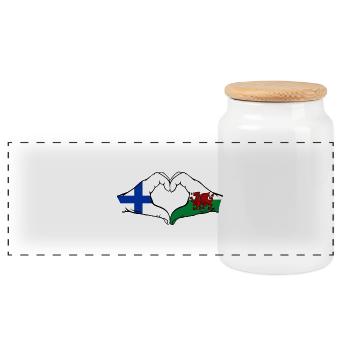 Finlande Pays de Galles Drapeau Mains Coeur Forme - Boîte à biscuits avec couvercle en bois - blanc - Devant