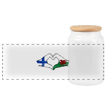 Finland Wales flag hands heart shape used - Panoramic Cookie Jar with Wooden Lid - white - Front