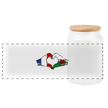 France Wales flag hands heart shape used - Panoramic Cookie Jar with Wooden Lid - white - Front
