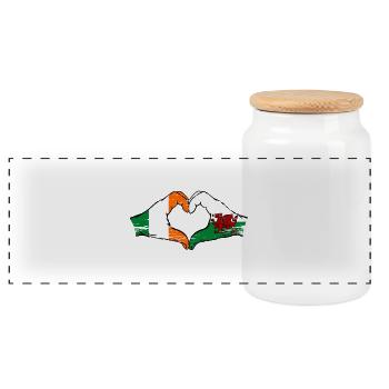 Ireland Wales Flag Hands Heart Shape Used - Panoramic Cookie Jar with Wooden Lid - white - Front