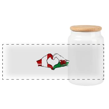 Peru Wales flag hands heart shape used - Panoramic Cookie Jar with Wooden Lid - white - Front