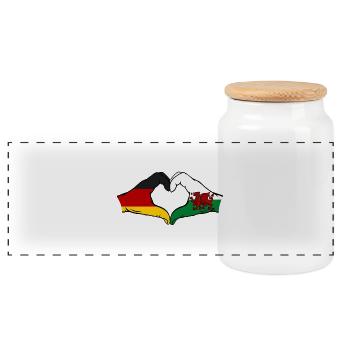 Germany Wales Flag Hands Heart Shape - Panoramic Cookie Jar with Wooden Lid - white - Front
