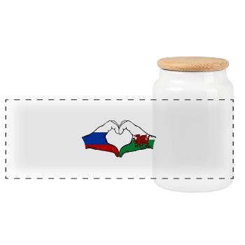 Russie Pays de Galles Drapeau Mains Coeur Forme - Boîte à biscuits avec couvercle en bois - blanc - Devant