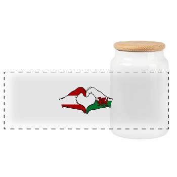 Austria Wales Flag Hands Heart Shape - Panoramic Cookie Jar with Wooden Lid - white - Front