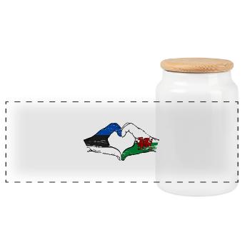 Estland Wales Flagge Hände Herzform used - Panorama Keksdose mit Holzdeckel - Weiß - Vorne