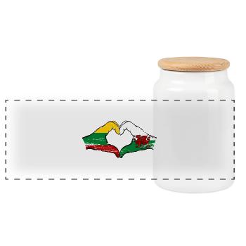 Lithuania Wales Flag Hands Heart Shape Used - Panoramic Cookie Jar with Wooden Lid - white - Front