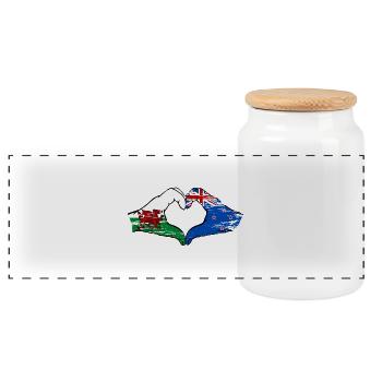 Pays de Galles Nouvelle-Zélande drapeau mains forme coeur utilisé - Boîte à biscuits avec couvercle en bois - blanc - Devant