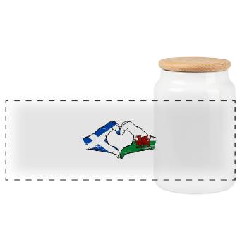 Schottland Wales Flagge Haende Herzform used - Panorama Keksdose mit Holzdeckel - Weiß - Vorne