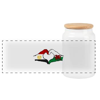 Egypt Wales Flag Hands Heart Shape - Panoramic Cookie Jar with Wooden Lid - white - Front