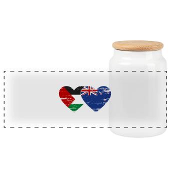 Palestine New Zealand flag heart used - Panoramic Cookie Jar with Wooden Lid - white - Front