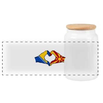 Bosnia Macedonia Flag Hands Heart Shape - Panoramic Cookie Jar with Wooden Lid - white - Front