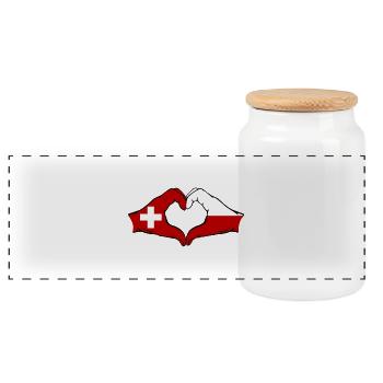 Switzerland Poland Flag Hands Heart Shape - Panoramic Cookie Jar with Wooden Lid - white - Front