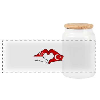 Singapore Turkey Flag Hands Heart Shape - Panoramic Cookie Jar with Wooden Lid - white - Front