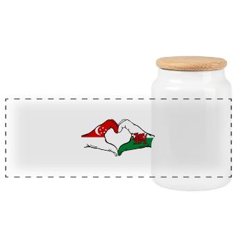 Singapour Pays de Galles Drapeau Mains Coeur Forme - Boîte à biscuits avec couvercle en bois - blanc - Devant