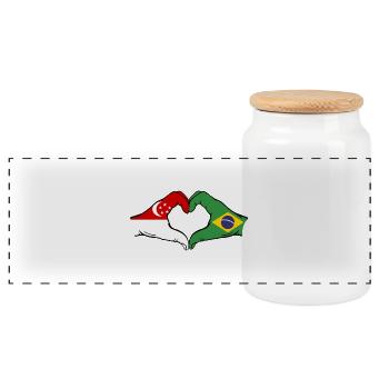 Singapore Brazil Flag Hands Heart Shape - Panoramic Cookie Jar with Wooden Lid - white - Front