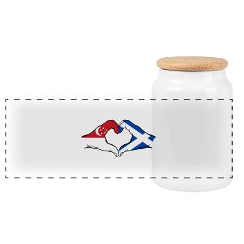 Singapur Schottland Flagge Hände Herzform - Panorama Keksdose mit Holzdeckel - Weiß - Vorne