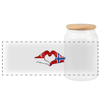Singapur Norwegen Flagge Hände Herzform used - Panorama Keksdose mit Holzdeckel - Weiß - Vorne