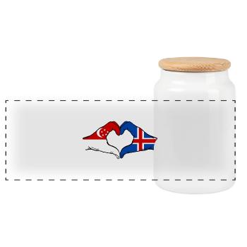 Singapur Island Flagge Hände Herzform - Panorama Keksdose mit Holzdeckel - Weiß - Vorne