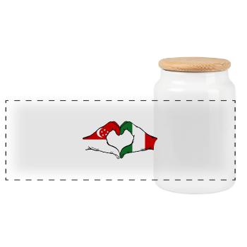 Singapur Italien Flagge Hände Herzform - Panorama Keksdose mit Holzdeckel - Weiß - Vorne