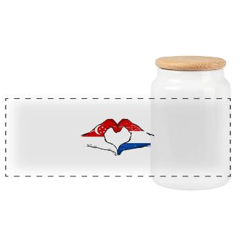 Singapour Hollande drapeau mains forme coeur utilisé - Boîte à biscuits avec couvercle en bois - blanc - Devant
