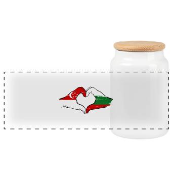 Singapour Bulgarie drapeau mains forme de coeur utilisé - Boîte à biscuits avec couvercle en bois - blanc - Devant