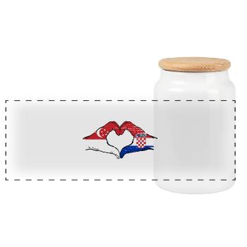 Singapore Croatia Flag Hands Heart Shape Used - Panoramic Cookie Jar with Wooden Lid - white - Front