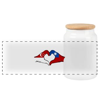 Singapour Taïwan mains forme de coeur - Boîte à biscuits avec couvercle en bois - blanc - Devant