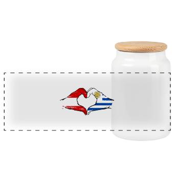 Österreich Uruguay Flagge Hände Herzform used - Panorama Keksdose mit Holzdeckel - Weiß - Vorne