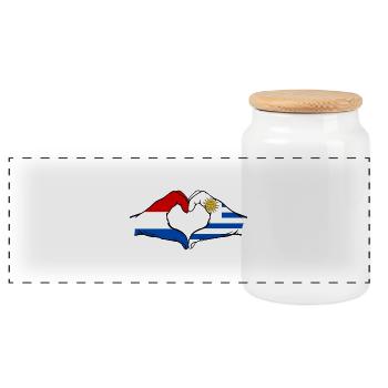 Holland Uruguay Flag Hands Heart Shape - Panoramic Cookie Jar with Wooden Lid - white - Front