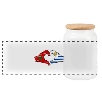 Maroc Drapeau de l’Uruguay mains forme de coeur utilisé - Boîte à biscuits avec couvercle en bois - blanc - Devant